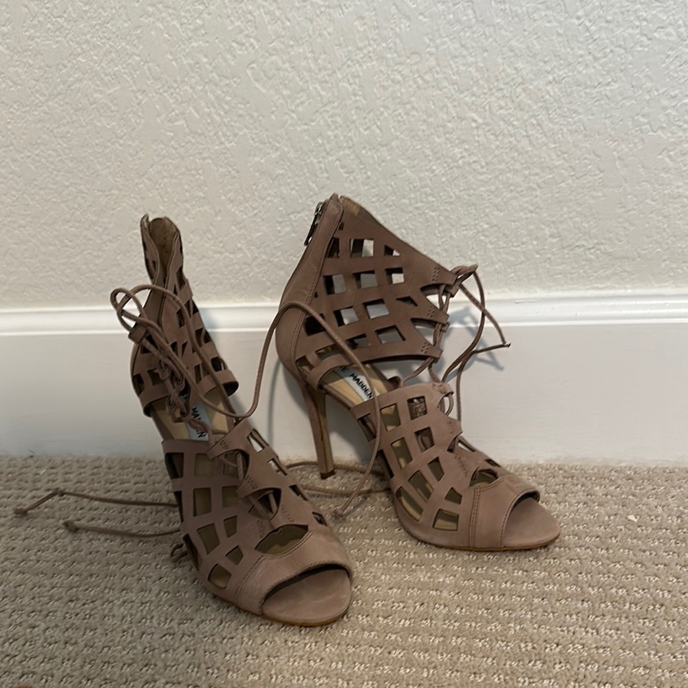 Steve Madden Taupe “Seduce” Lace-Up Heels